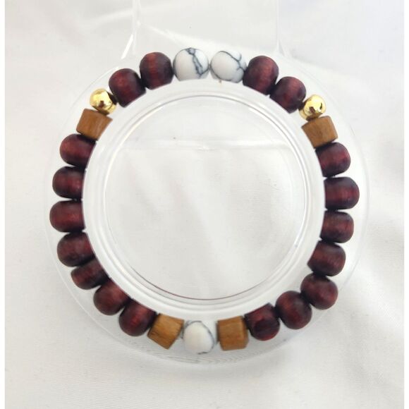 Handmade Wooden Bead Bracelet w/ Howlite gemstone – Unisex - Picture 1 of 1